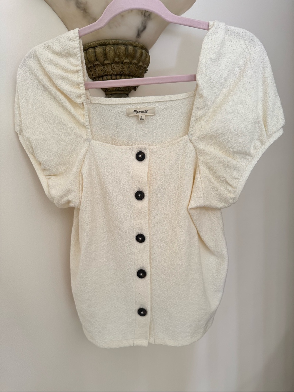 Madewell Ivory Puff-Sleeve Button Front Top